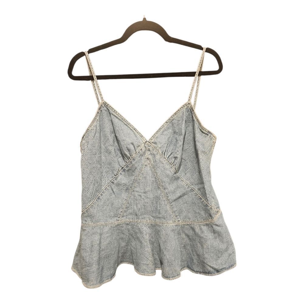 RALPH LAUREN Lauren Jeans Company Denim Peplum V-Neck Spaghett Strap Top - LARGE